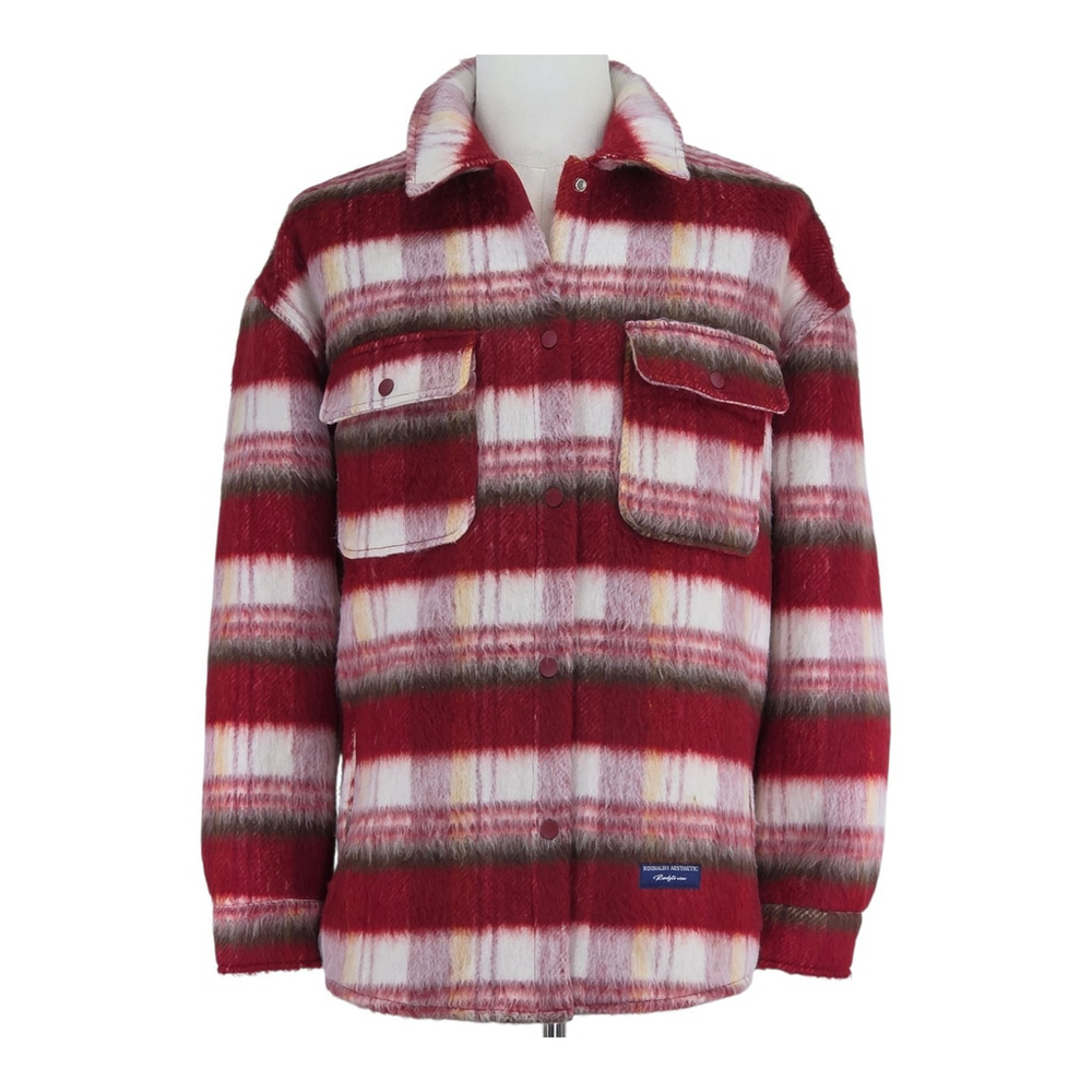 Minimalist Aesthetic Plaid Shirt Jacket Mens Large Red Fleece Lined Lifestyle